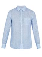 120 Lino Point-collar Pinstriped Linen Shirt