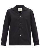 Matchesfashion.com Studio Nicholson - Cuban-collar Cotton-blend Poplin Shirt - Mens - Navy