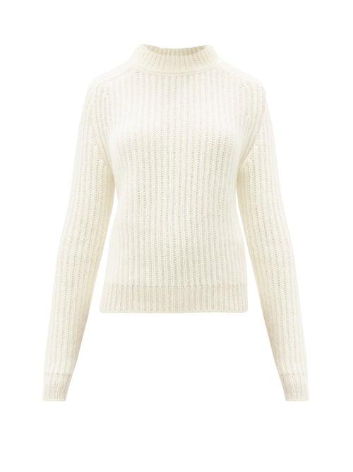 Matchesfashion.com Saint Laurent - High-neck Rib-knitted Wool-blend Sweater - Womens - Ivory