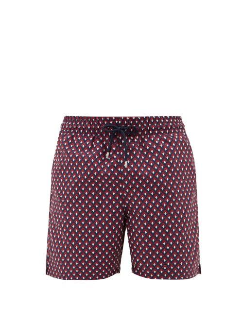 Matchesfashion.com Derek Rose - Tropez 7 Geometric-print Technical Swim Shorts - Mens - Red Multi