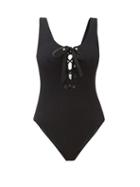 Matchesfashion.com Ganni - Lace-up Ribbed Swimsuit - Womens - Black