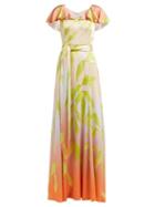 Matchesfashion.com Peter Pilotto - Leaf Print Silk Blend Cloqu Gown - Womens - Green Multi