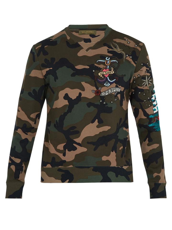Valentino Tattoo-embroidered Camouflage-print Sweatshirt