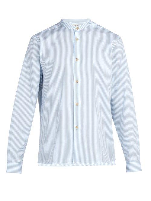 Matchesfashion.com Acne Studios - Pine Stand Collar Striped Cotton Poplin Shirt - Mens - Blue