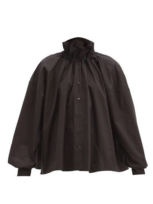 Matchesfashion.com Mm6 Maison Margiela - Ruffled High-neck Cotton-poplin Shirt - Womens - Black