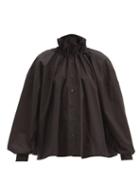 Matchesfashion.com Mm6 Maison Margiela - Ruffled High-neck Cotton-poplin Shirt - Womens - Black