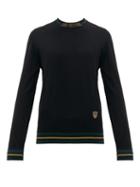 Matchesfashion.com Dolce & Gabbana - Striped Trim Crest Embroidered Wool Blend Sweater - Mens - Black