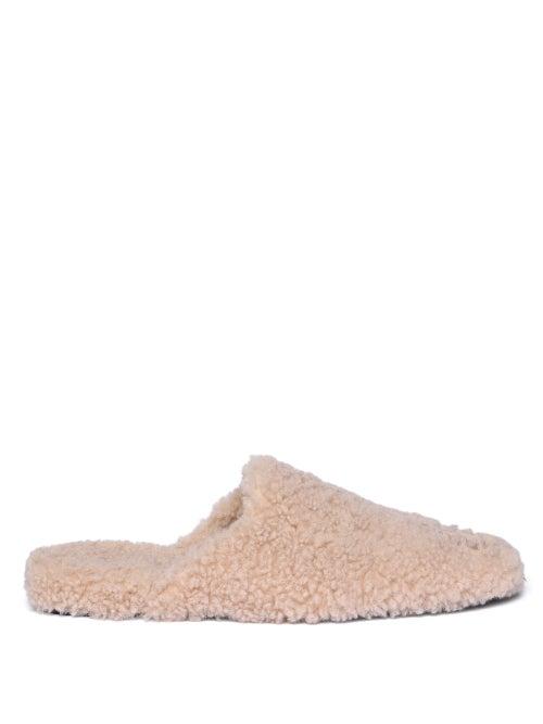 Balenciaga - Cosy Bb-plaque Backless Shearling Loafers - Womens - Beige