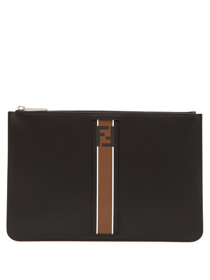 Fendi Stripe-panel Leather Pouch