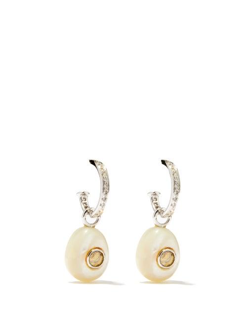 Jade Jagger - Diamond, Pearl & 18kt White-gold Hoop Earrings - Womens - Pearl