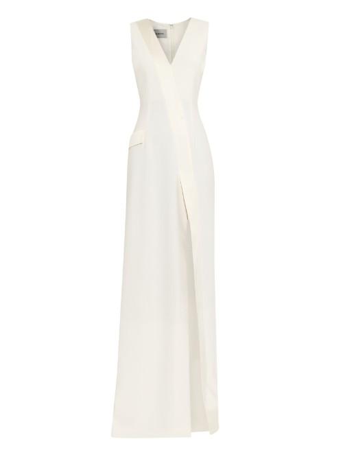 La Mania Mona Satin-stripe Crepe Gown