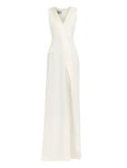 La Mania Mona Satin-stripe Crepe Gown