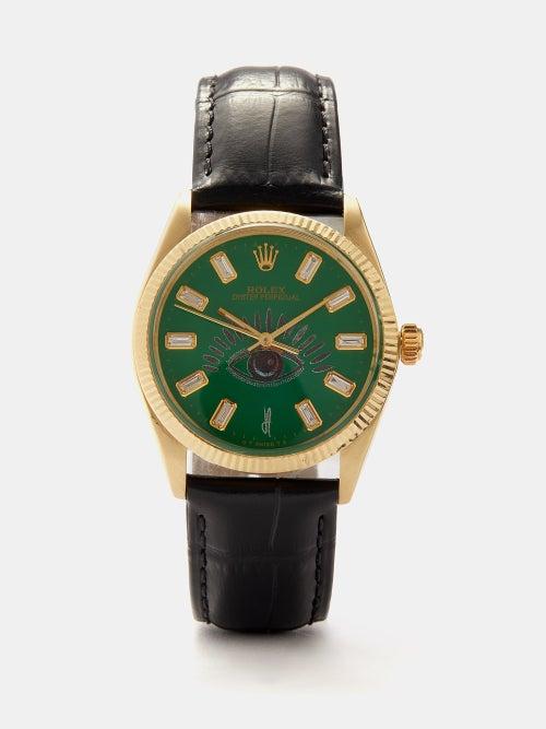 Jacquie Aiche - Vintage Rolex Oyster 34mm Diamond & Gold Watch - Mens - Black Green