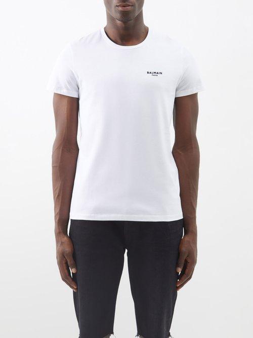 Balmain - Flogged-logo Cotton-jersey T-shirt - Mens - White Black