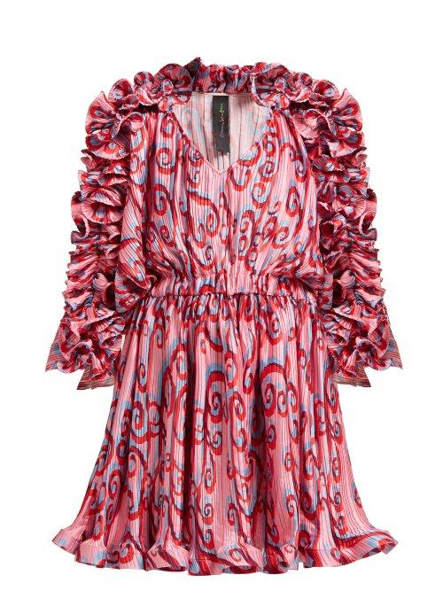 Matchesfashion.com Romance Was Born - Psychedelic Vine Pliss Satin Mini Dress - Womens - Pink Multi