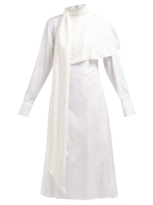 Matchesfashion.com Loewe - Sash Neck Layered Cotton Midi Shirt Dress - Womens - White
