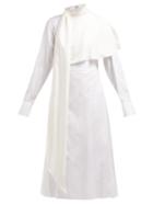 Matchesfashion.com Loewe - Sash Neck Layered Cotton Midi Shirt Dress - Womens - White