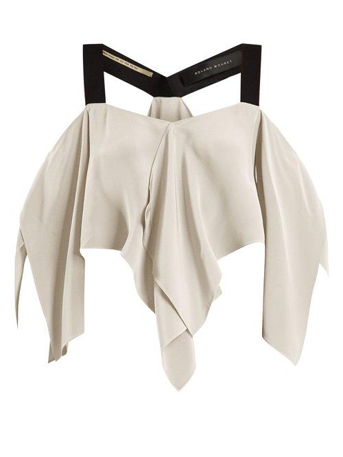 Matchesfashion.com Roland Mouret - Bach Off The Shoulder Draped Silk Crepe Top - Womens - White