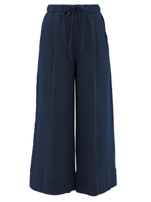 Matchesfashion.com Loup Charmant - Olympia Seersucker Palazzo Trousers - Womens - Navy