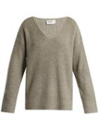 Matchesfashion.com Frame - Oversized V Neck Ribbed Knit Sweater - Womens - Grey
