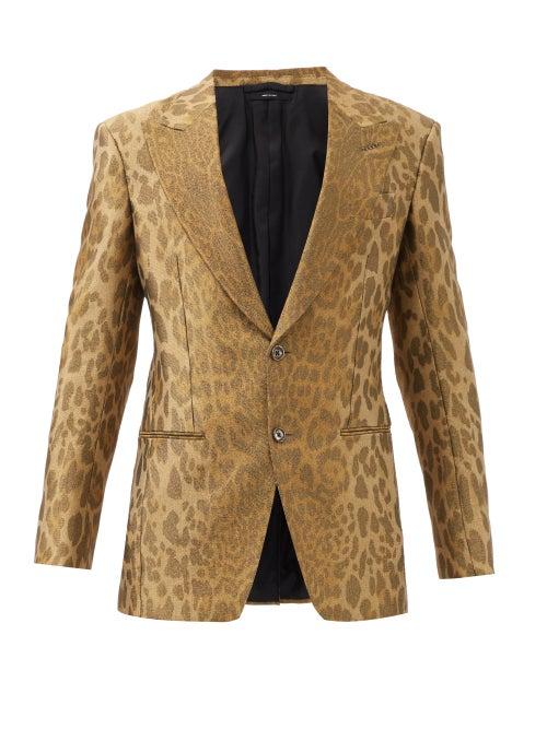 Tom Ford - Leopard-brocade Suit Jacket - Mens - Brown Multi