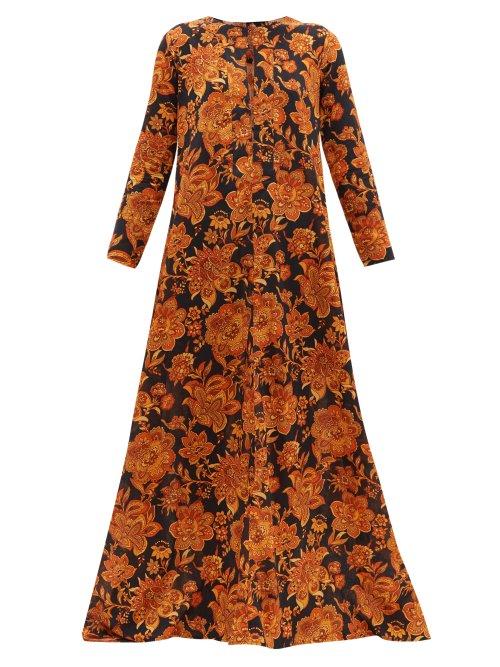 Matchesfashion.com Dodo Bar Or - Noreen Floral Print Cotton Poplin Kaftan - Womens - Black Print
