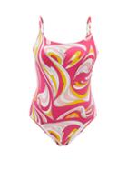 Ladies Beachwear Emilio Pucci - Vortici-print Scooped-back Swimsuit - Womens - Pink Print