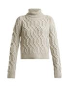 Matchesfashion.com Nili Lotan - Roll Neck Cable Knit Wool Cashmere Blend Sweater - Womens - Light Grey