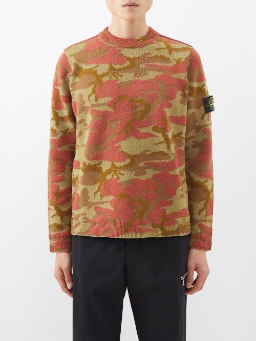 Stone Island - Logo Camouflage-jacquard Wool-blend Sweater - Mens - Camouflage