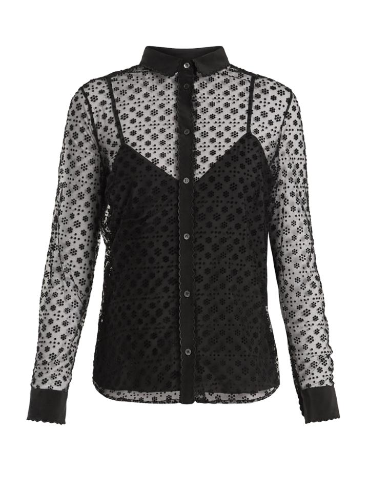 Redvalentino Floral Polka Dot-flocked Layered Tulle Blouse