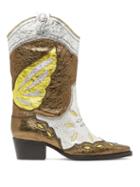Matchesfashion.com Ganni - High Texas Metallic Leather Western Boots - Womens - Silver Multi