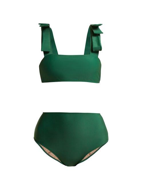 Matchesfashion.com Adriana Degreas - Fiore Solis Bow Embellished Bikini - Womens - Green