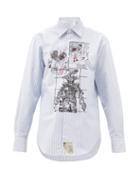 Matchesfashion.com Aries - Cartoon Print Pinstripe Cotton Shirt - Womens - Light Blue