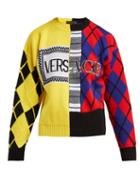 Matchesfashion.com Versace - Argyle Knitted Wool Blend Sweater - Womens - Multi