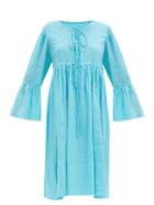 Matchesfashion.com Loup Charmant - Minerva Bell-sleeve Organic-cotton Dress - Womens - Blue