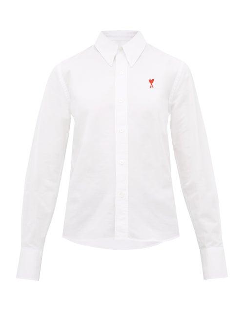 Matchesfashion.com Ami - Logo Patch Button Down Cotton Oxford Shirt - Womens - White