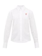 Matchesfashion.com Ami - Logo Patch Button Down Cotton Oxford Shirt - Womens - White