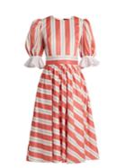 Anna October Puff-sleeve Striped Cotton Dress