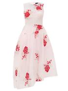 Matchesfashion.com Simone Rocha - Asymmetric Floral-embroidered Tulle Midi Dress - Womens - Pink Print