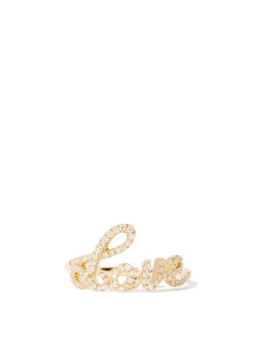 Matchesfashion.com Rosa De La Cruz - Love Text Diamond & 18kt Gold Ring - Womens - Yellow Gold