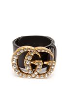 Matchesfashion.com Gucci - Crystal Embellished Gg Logo Leather Belt - Womens - Black