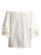 Matchesfashion.com Diane Von Furstenberg - Georganne Off The Shoulder Silk Top - Womens - Ivory