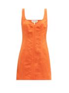 Matchesfashion.com Mara Hoffman - Anita Sweetheart-neckline Linen-blend Mini Dress - Womens - Orange