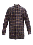 Matchesfashion.com Palm Angels - Logo-print Checked Cotton-blend Shirt - Mens - Blue