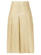 Matchesfashion.com Fendi - Wool-blend Lam Midi Skirt - Womens - Gold
