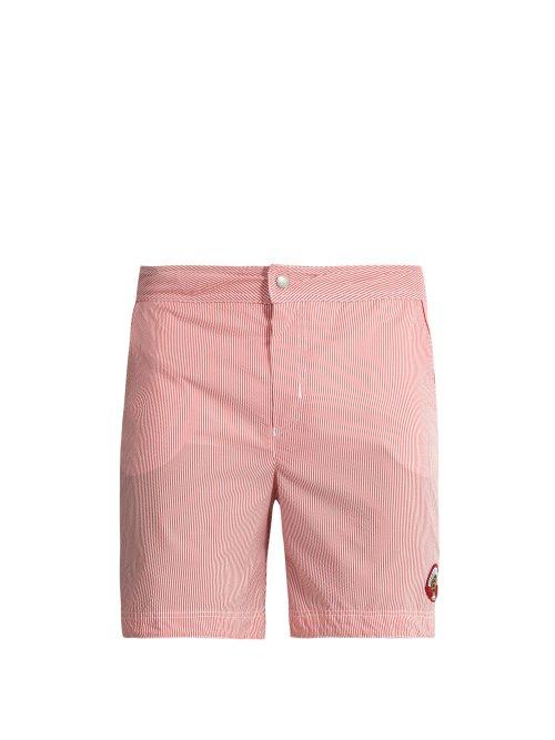 Matchesfashion.com Robinson Les Bains - Oxford Long Striped Swim Shorts - Mens - Red
