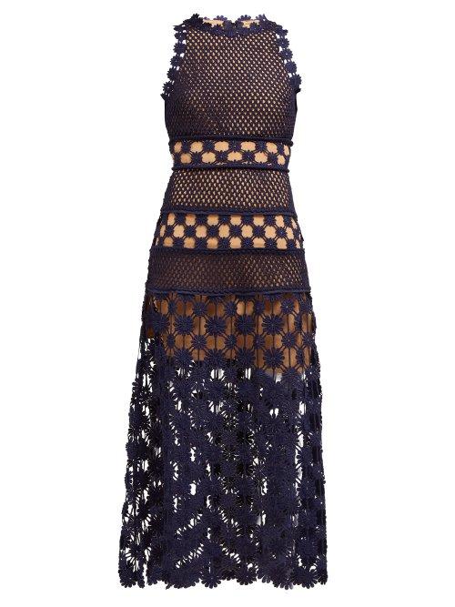 Matchesfashion.com Self-portrait - Floral Crochet Dress - Womens - Navy