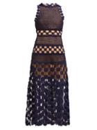 Matchesfashion.com Self-portrait - Floral Crochet Dress - Womens - Navy