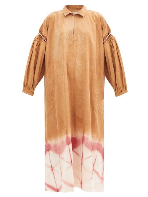 Matchesfashion.com Story Mfg. - Alea Crochet-trim Clamp-dyed Organic-cotton Dress - Womens - Beige Multi