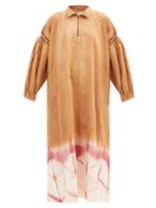 Matchesfashion.com Story Mfg. - Alea Crochet-trim Clamp-dyed Organic-cotton Dress - Womens - Beige Multi